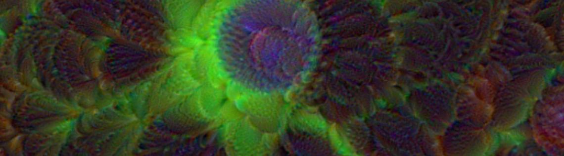 A purple circular center with protruding green lines wrapped around bunches of purple.