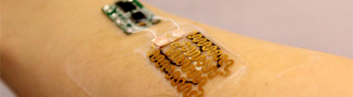 Smart bandage attached to sensors on a person's forearm