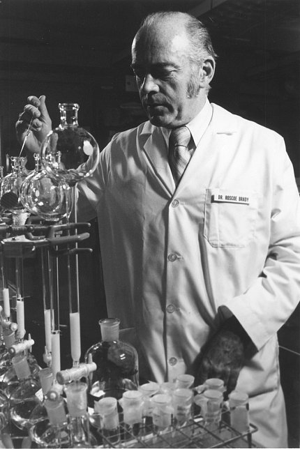 Brady in lab, 1975