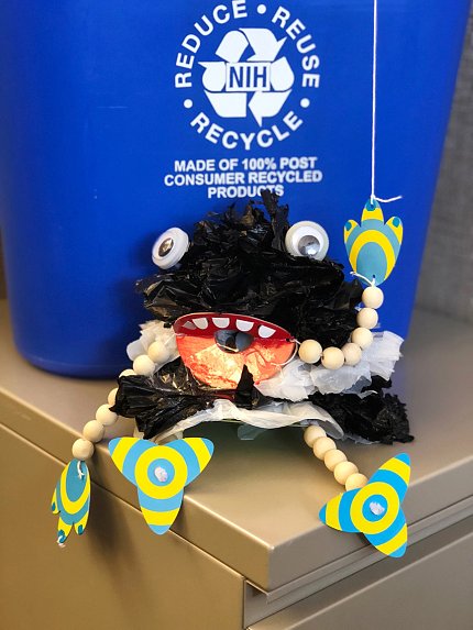 Puppet depicts the Plastic Bag Monster.
