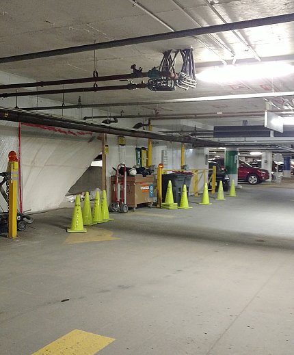 Refurbished underground ramp to building 10 parking garage