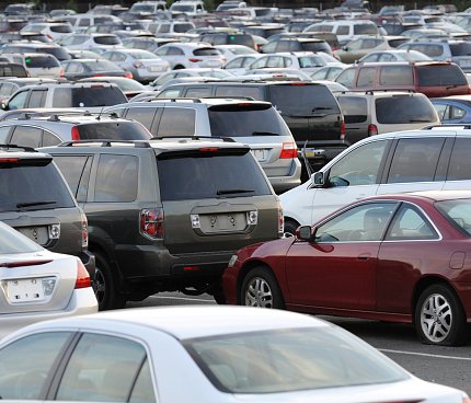 Parking lot full of cars.