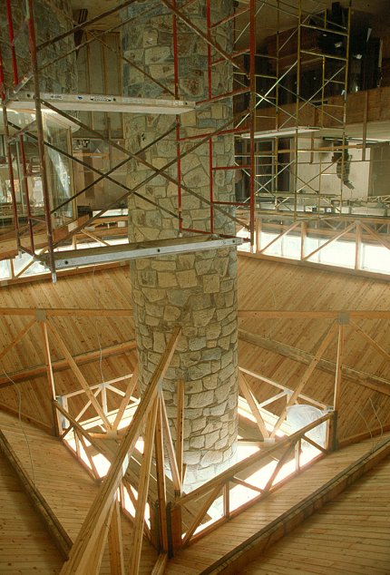 A stone chimney 8 feet in diameter