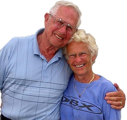 Len and Doris smile into camera