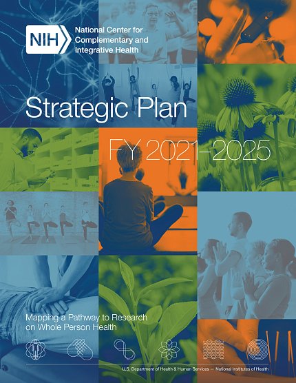The cover of the strategic plan shows people meditating and doing yoga and getting massage as well as plants and flowers.