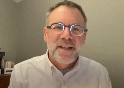 A screenshot of Michael Ungar, speaking at virtual lecture