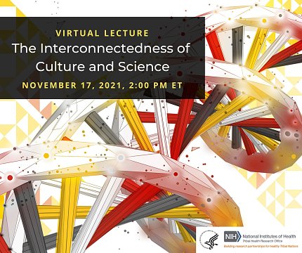 Poster art featuring illustrated slice of DNA coiled with lecture title and date printed on top