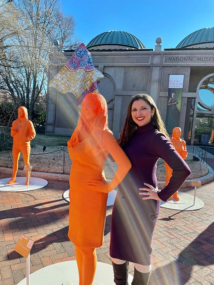 Taaffe alongside her plastic statue