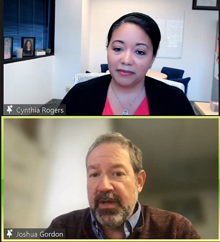 A screen shot shows Rogers, above, talking with Gordon.