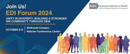 Teal-and-white poster encouraging NIH'ers to join the EDI forum.