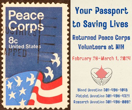 Blood drive poster in the style of a postage stamp. 