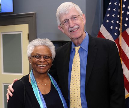 Bernard and Collins smiling together, in Bldg. 1's Wilson Hall