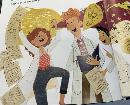 In this book illustration, scientists in lab coats, including Gonzalez, rejoice.