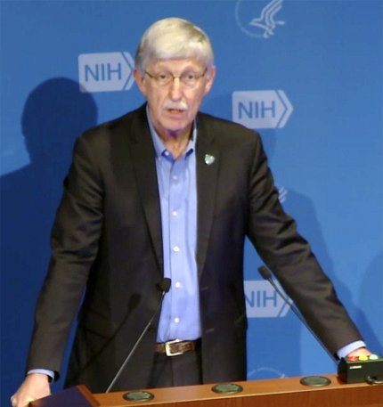 Dr. Francis Collins speaks at a microphone