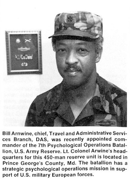 Scan of paper copy clipping of photo of African-American male in Army fatigues. Text of appointment underneath