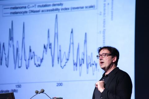 Dr. Stamatoyannopoulos speaks to audience.