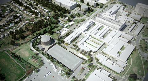 Rendering of birdseye look at two new cylindrical water tanks