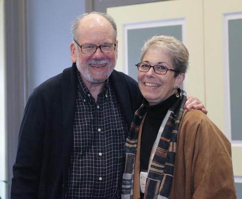 Dr. Lee Rosner and his wife Kay smile together in Wilson Hall.