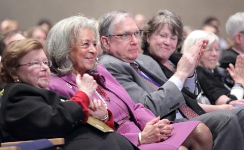 Seated on the front row in the audience are Mikulski, Pinn, Tabak, Hudson and Briggs