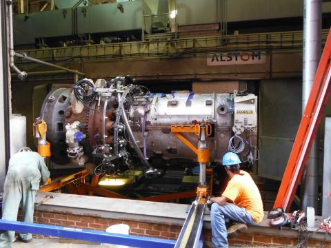 Old jet engine is removed.