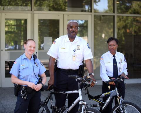 Police officers with donated bikes