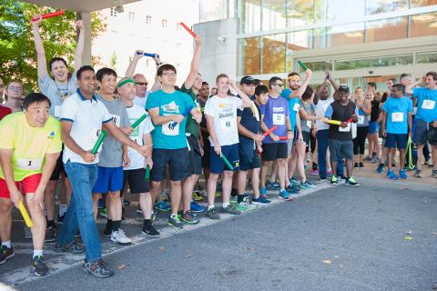 Happy racers at starting line