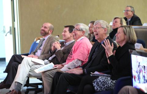 The “What would Walter do?” video tickles the assembled guests.