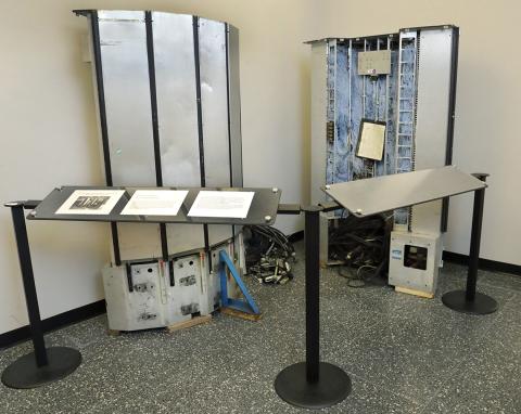 The old Cray supercomputer is now an exhibit in the Bldg. 31 lobby.