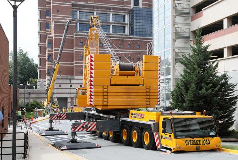 The 600-ton capacity crane and the 75-ton support crane.