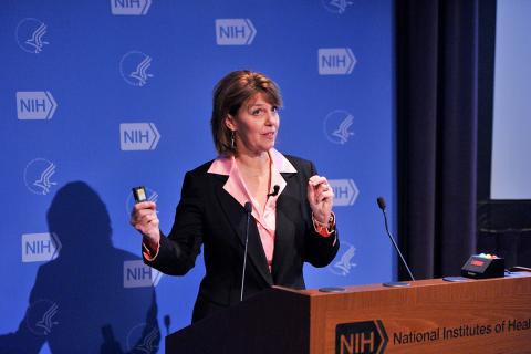 Dr. Gaudet speaks at a podium