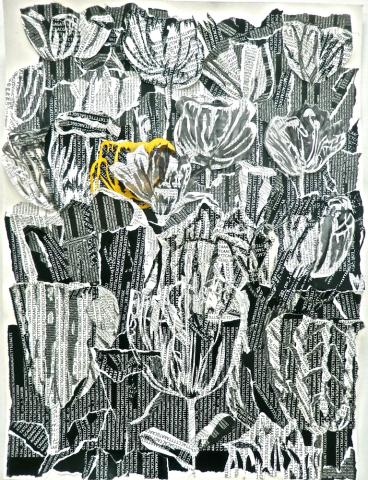 Black text on white background shaped like tulips