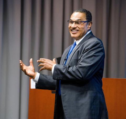 Dr. Freeman Hrabowski is speaking to the audience.