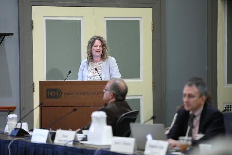 Dr. Wolinetz speaks at podium.