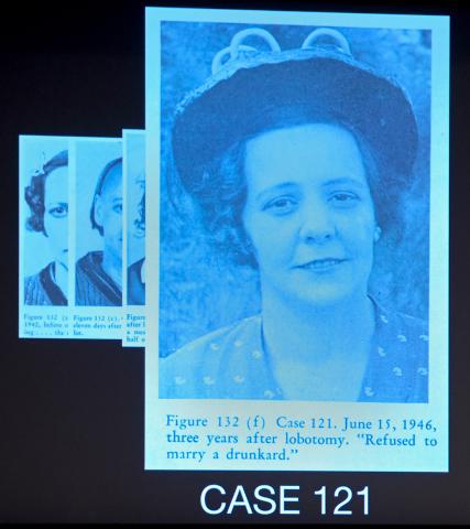 Photo of same woman, now older, smiling, wearing a hat
