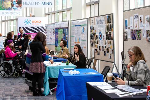 Attendees staff exhibit tables