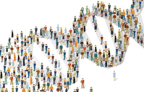 graphic image of double helix made up of individual people drawings