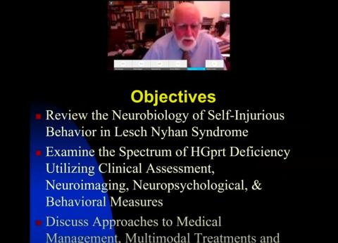 A screen shot of Harris speaking above a slide with his lecture objectives