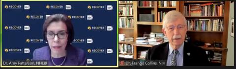 Shown on screen grid, Patterson (bottom, l) and Collins (bottom, r) speak.