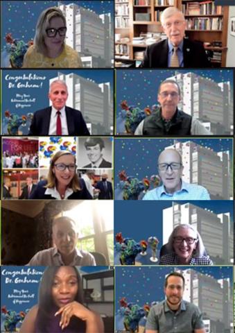 A grid of ten boxes each filled with a VIP wishing Dr. Graham a happy retirement