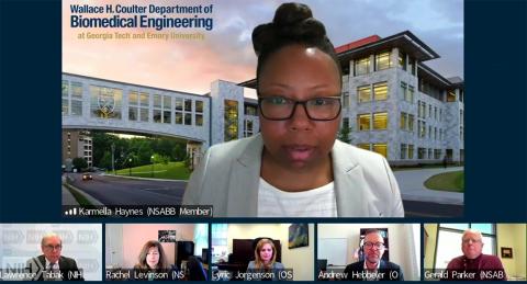 A screen shot; Haynes speaks as colleagues listen in