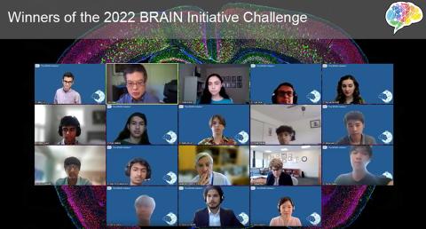 Screenshot of virtual meeting grid with multiple faces