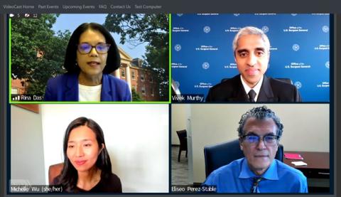 A screenshot of a virtual presentation featuring Dr. Das, Murthy, Wu and Pérez-Stable