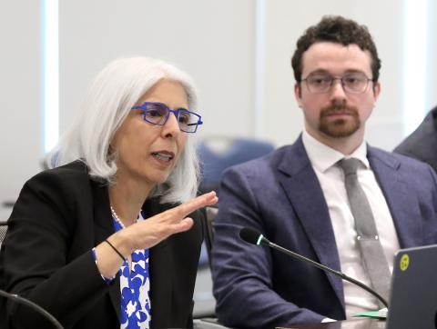 Prabhakar speaks into mic as Hyams looks on.