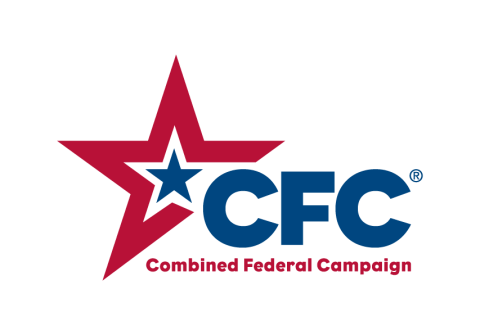 Combined Federal Campaign logo, featuring a large red star with a smaller blue star inside. CFC in blue letters leads out of the star on the bottom right side of the star, with the full campaign name spelled out in small red letters below.