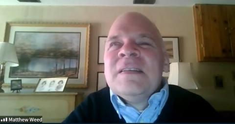 Screenshot of Dr. Weed talking from his home