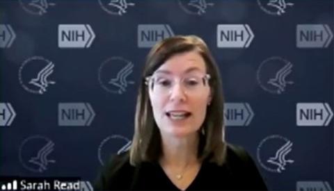 Dr. Sarah Read on video, with NIH backdrop