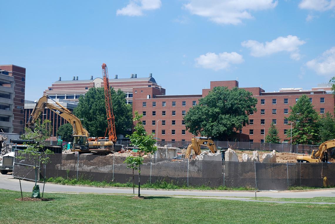 Construction site hole with crane
