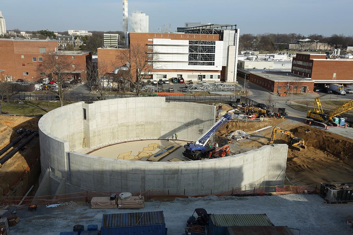 Construction of circular concrete wall nearly complete