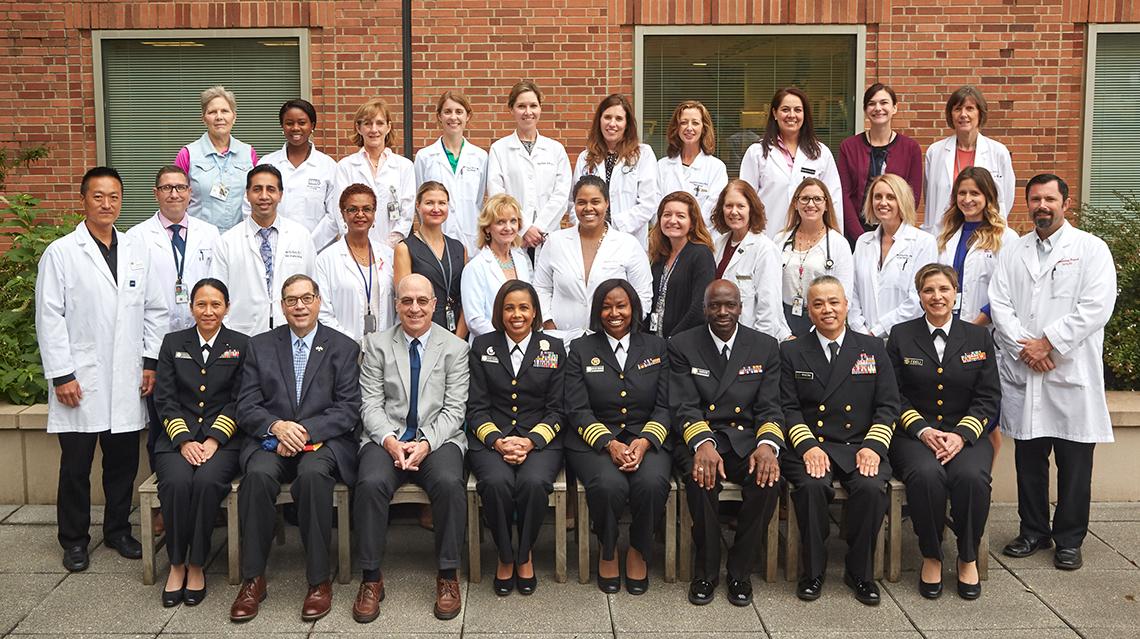 PAs assemble for group shot on patio outside the Clinical Center