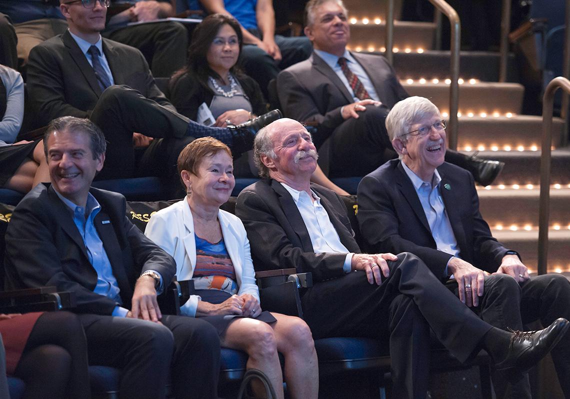 Dr. Constantine Stratakis, Brenda Hanning and her husband Dr. Howard Gadlin, and Dr. Francis Collins.